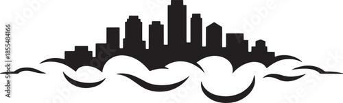 City skyline in clouds urban landscape with city silhouette and clouds design