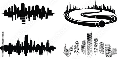Cityscapes various abstract graphic silhouette urban background elements for design