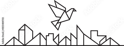 Origami dove vector illustration on transparent background minimalist art style