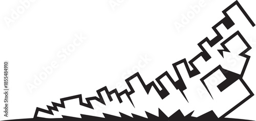 Sketch of ruined city with fallen skyscrapers on transparent grayscale background