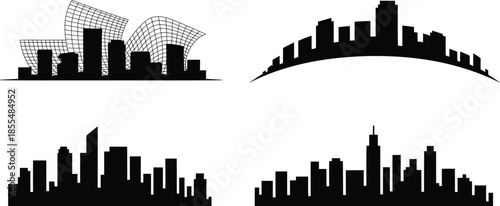 Various cityscapes skyline silhouette buildings abstract shapes architecture design collection