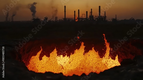 Fiery Molten Slag Pouring From A Gaping Industrial Fissure
