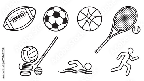 Collection of various sports icons isolated on transparent background