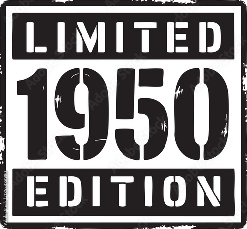 Vintage 1950 limited edition stencil sign design on an off white background