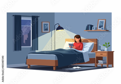 Relaxing Evening Bedroom Reading Illustration