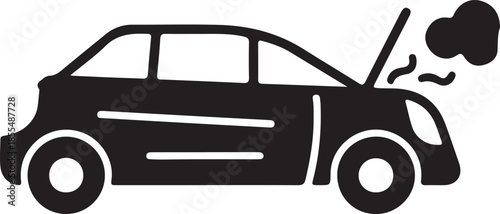 Black car with smoke coming out of hood on