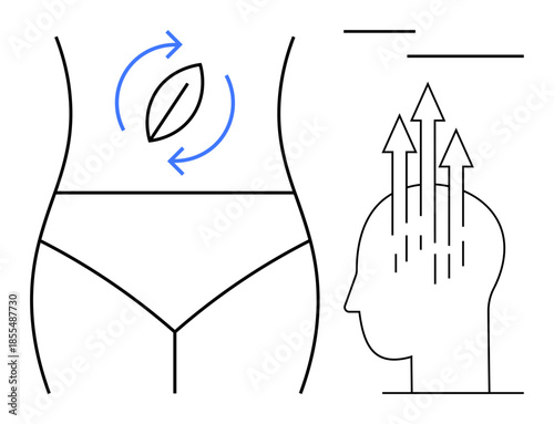 Wellness concept. Wellness through digestive health and mental clarity ation. Wellness enhancing balance between body and mind. For health, fitness, mindfulness, and self-improvement designs