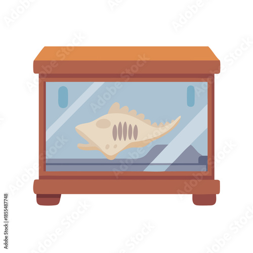 Dinosaur Fossil in Museum Exhibit Flat Design Illustration