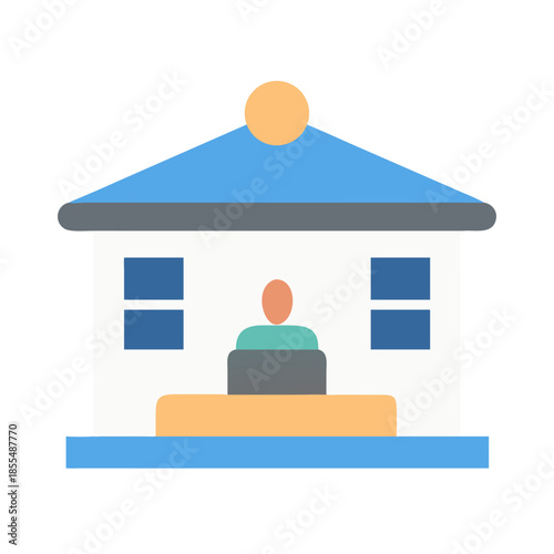 Minimalist flat illustration of a reception desk and staff