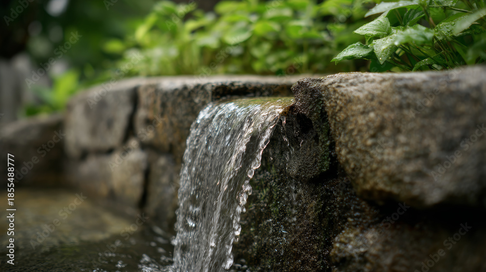 Obraz premium Water flowing over a weathered stone wall in a natural outdoor setting