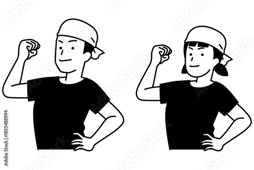 頼もしい居酒屋の男女の店員　セット