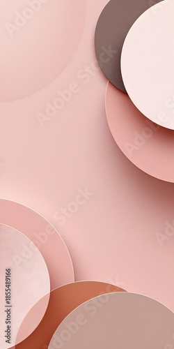 Top down modern minimalist abstract composition presents 2026 using geometric circles metallic surfaces soft light balance elegance symmetry design luxury