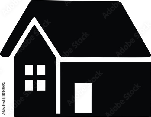 Minimalist illustration of a house with a door and windows, representing home and shelter