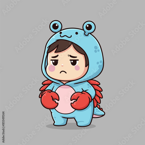 Sad Child in Crab Costume - A Cartoon Illustration of Disappointment.
