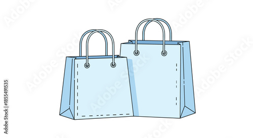 A simple line art illustration of two light blue paper shopping bags of different sizes with handles isolated on a clean white background.