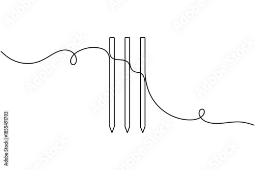International cricket stump icon continuous one line drawing on white background minimalist sport equipment symbol outline vector illustration