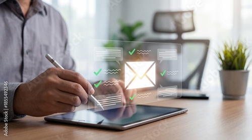 Business document management office workspace digital interaction modern environment close-up view productivity concept