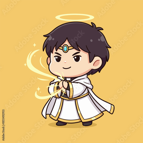 Chibi Angel Character with Halo and Divine Aura Illustration.