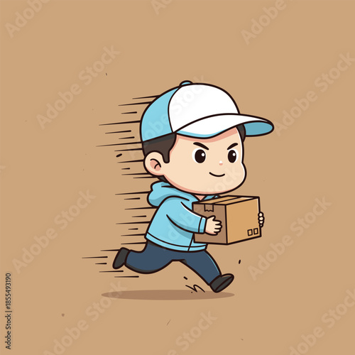 Cartoon Delivery Boy Running with Package for Fast Shipping.