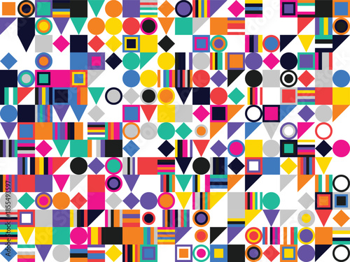Vibrant Abstract Geometric Shapes Pattern Background in Modern Retro Style