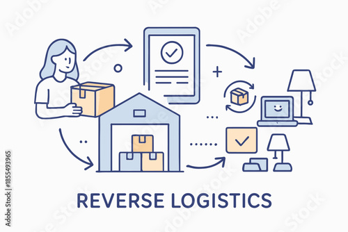 Reverse Logistics Process Woman Returning Package to Warehouse.