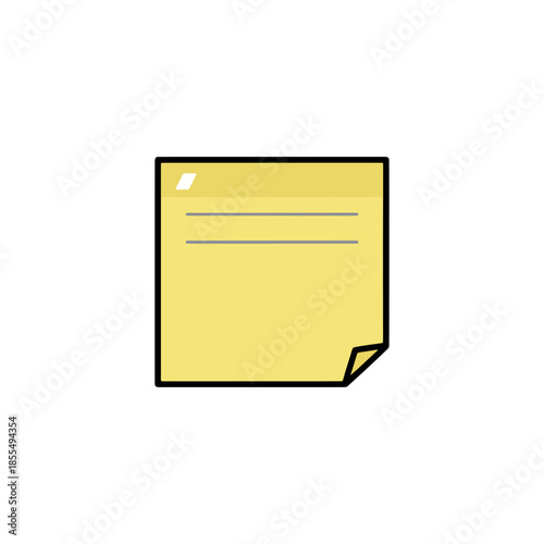 Simple yellow sticky note vector icon, used for quick reminders, short messages, or temporary to-do lists in the office.
