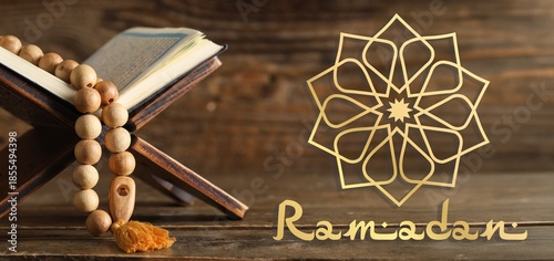 Bild auf Leinwand Festive banner for Ramadan with Quran and tasbih