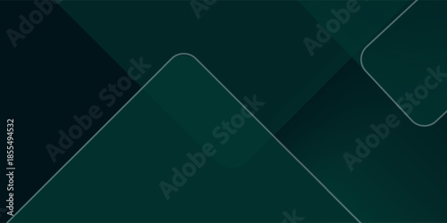 Dark green abstract background with gold lines and shadow. Geometric shape overlap layers. Transparent squares. Modern luxury rounded squares graphic pattern banner template design