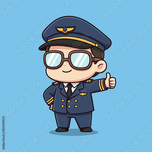 Cartoon Pilot Giving Thumbs Up with Confident Expression.