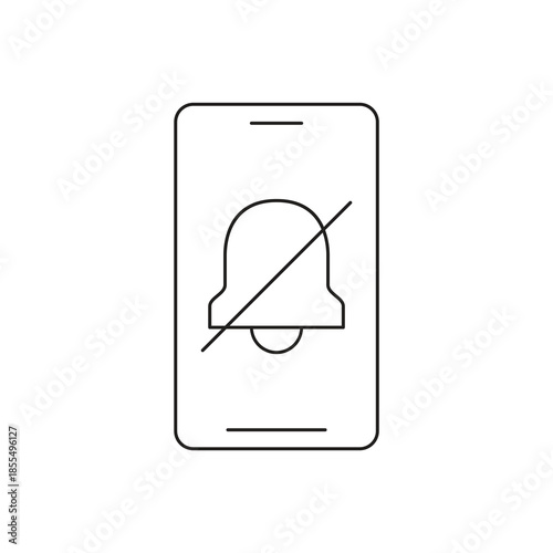 Smartphone silent mode with mute notification bell line icon