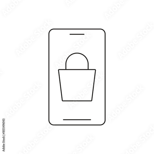 Smartphone online shopping bag for ecommerce retail line icon