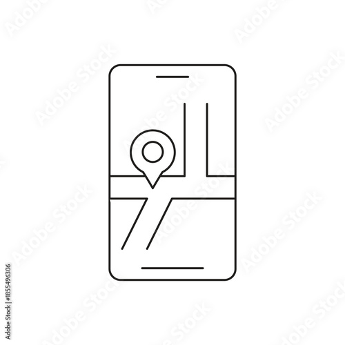 Smartphone street map navigation with location pin line icon