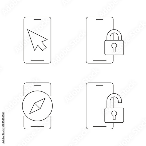 Smartphone navigation and security unlock icon set