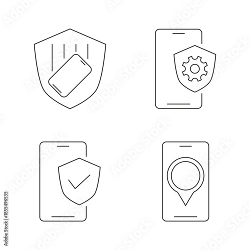 Mobile protection shield and gps location icon set