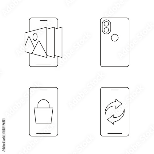 Mobile gallery camera and shopping bag icon set