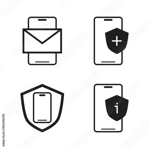 Smartphone message and security solid glyph icon set