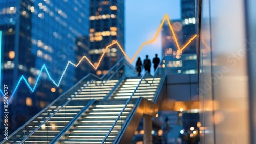 Financial Growth in a Modern City with People Climbing Stairs