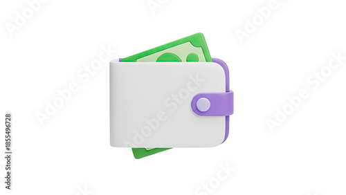 3D Cartoon Wallet with Money on transparent background