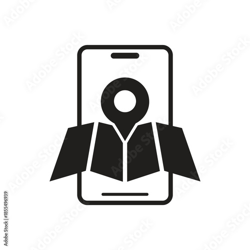 Smartphone map pin location tracking solid glyph icon