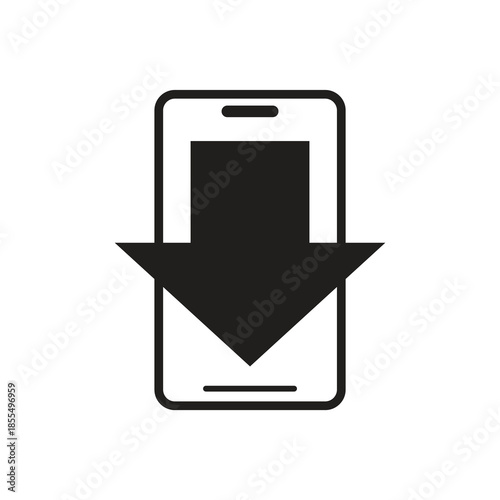 Smartphone download data file arrow solid glyph icon