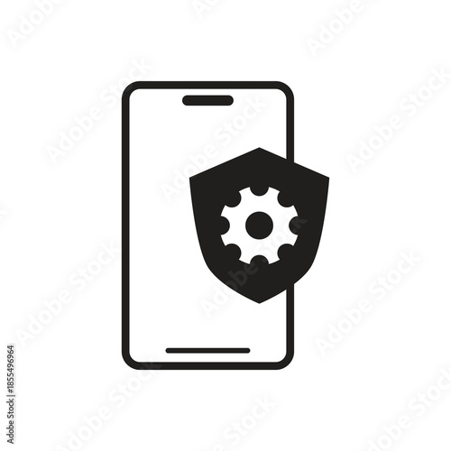 Smartphone security settings gear shield solid glyph icon