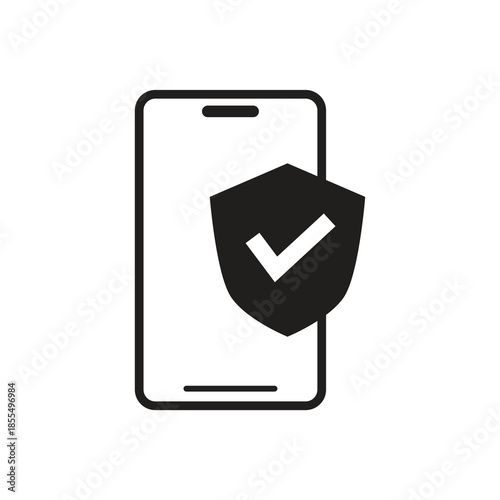 Smartphone security verified checkmark shield solid glyph icon