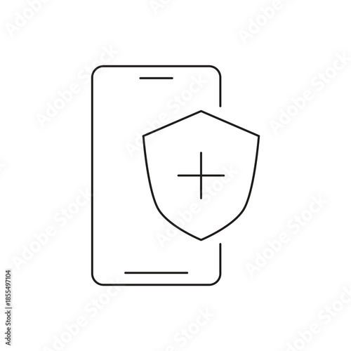 Mobile phone security with plus add protection line icon