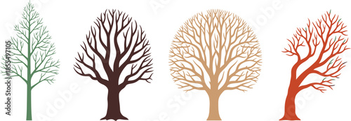 Stylized Trees Representing Spring, Summer, Autumn, and Winter – Seasonal Nature Cycle Illustration
