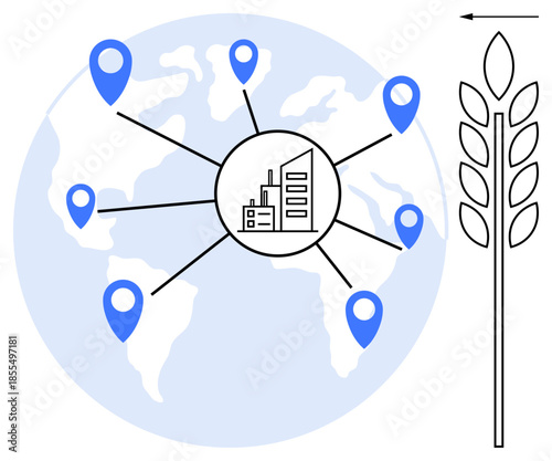 Food supply chain. Food supply chain connecting processing facilities across a global network to distribution points. Food supply chain emphasizing agricultural production. For logistics