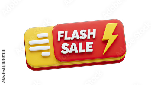 3D Flash Sale Sign with Lightning Bolt Icon on transparent background