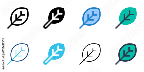 Leaves icons set multiple style collection. Editable stroke 
