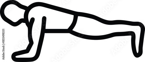 Black line art icon of a human doing a push up exercise