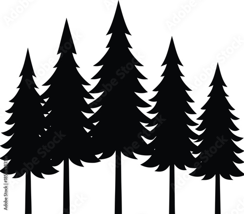Black silhouette forest of pine trees vector graphic 1