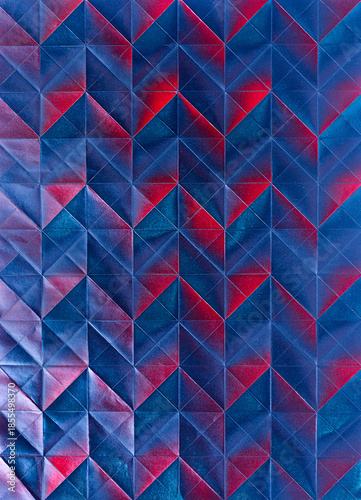 Folded spray painted colorful paper art, Japanese origami background texture, abstract geometric pattern artwork